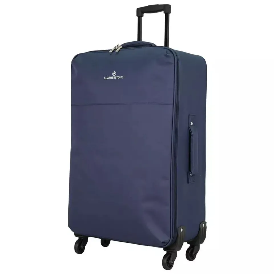 BOXED FEATHERSTONE 4 WHEEL SOFT SUITCASE - MEDIUM - NAVY 