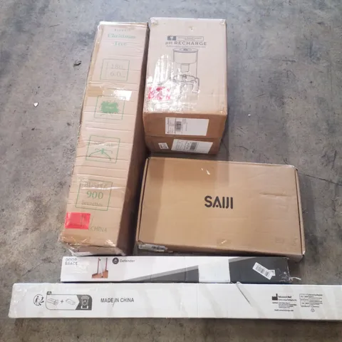 PALLET CONTAINING ASSORTED PRODUCTS INCLUDING GREEN CHRISTMAS TREE, MULTIFUNCTIONAL FOLDING TABLE, DOOR BRACE, TELESCOPIC ROD & GLASS ALKALINE WATER COUNTERTOP UNIT