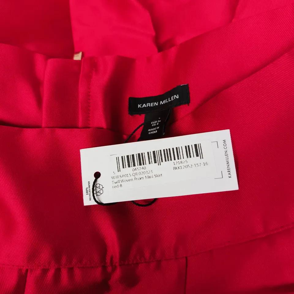 KAREN MILLEN TWILL-WOVEN MAIA SKIRT – RED, UK 8