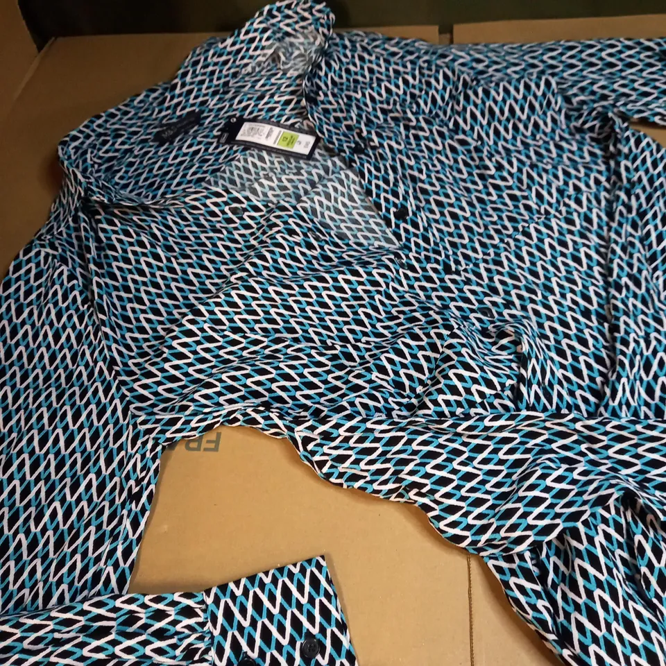 M&S TURQUOISE/BLACK PRINT SHIRT DRESS - SIZE 12 