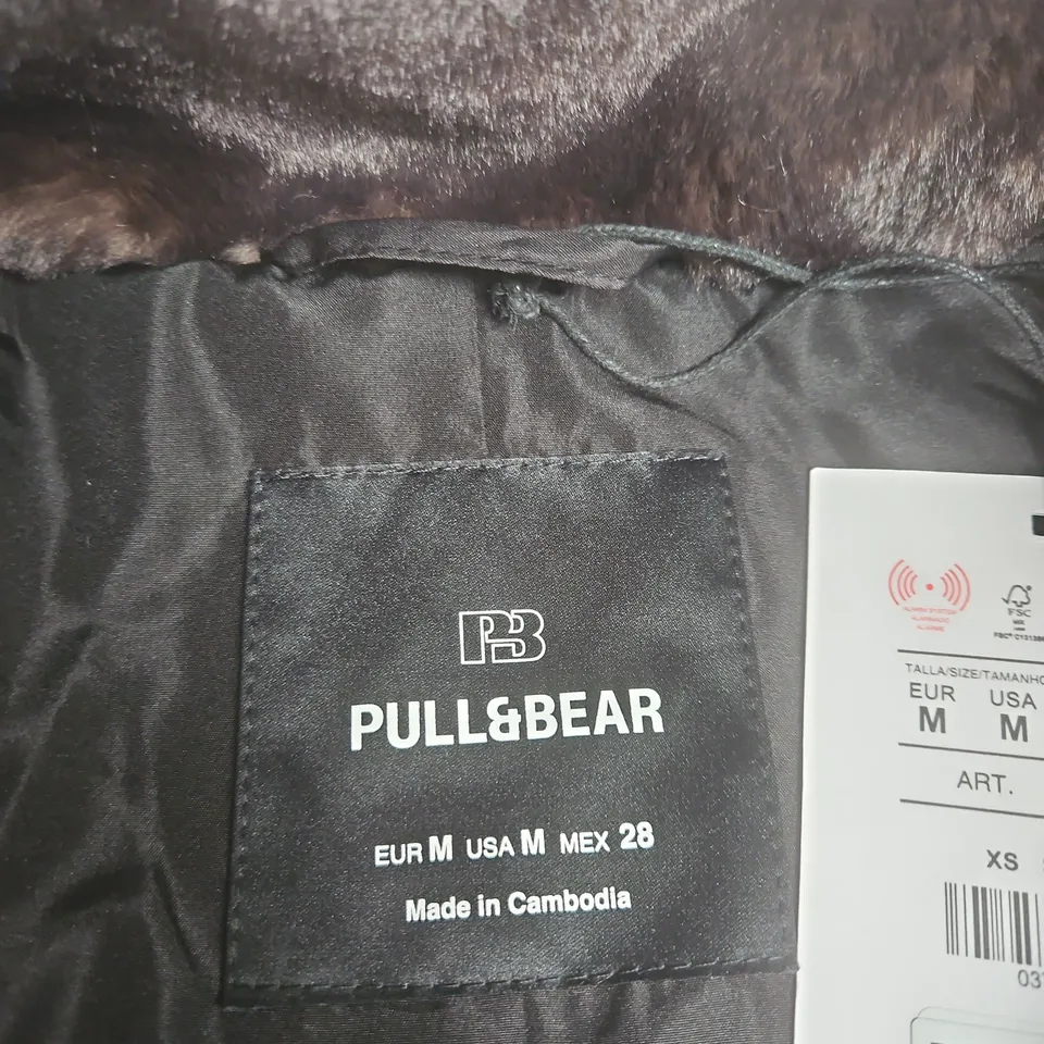 PULL & BEAR BROWN FAUX-FUR ZIP FRONT COAT – WOMEN'S, SIZE M (EU M / US M), MADE IN CAMBODIA