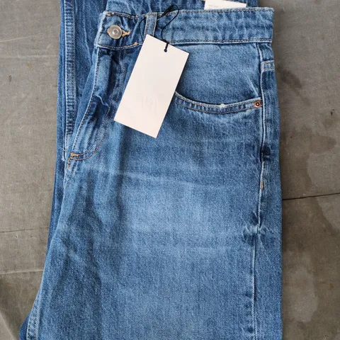 ZARA WIDE LEG MID-RISE FULL LENGTH JEANS IN BLUE SIZE UK 12