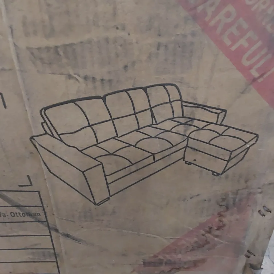 BOXED RIO TAUPE FAUX LEATHER L SHAPED CORNER SOFA OTTOMAN PIECE ONLY (INCOMPLETE, SOFA NOT PRESENT OTTOMAN ONLY)