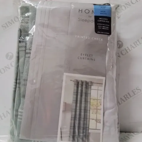 BAGGED PRINTED CHECK EYELET CURTAINS  66"×72"