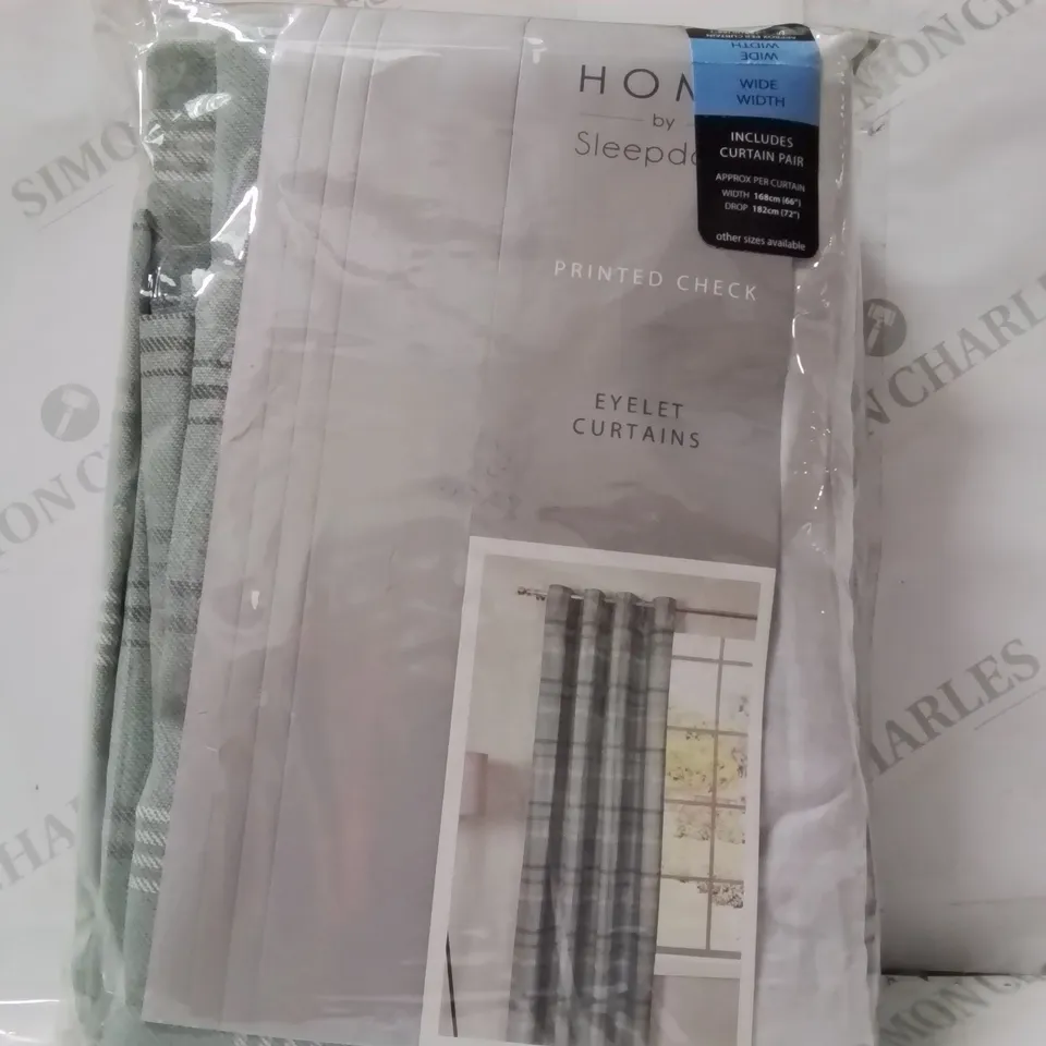 BAGGED PRINTED CHECK EYELET CURTAINS  66"×72"