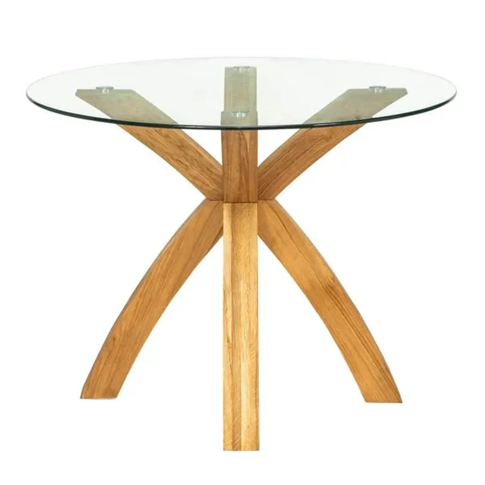 BOXED LUGANO ROUND GLASS TOP DINING TABLE WITH SOLID OAK LEGS (1 BOX)