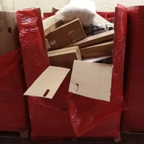 PALLET OF ASSORTED HOUSEHOLD GOODS AND PRODUCTS TO INCLUDE; BOXED FURNITURE, TOILET SEATS, PILLOW INFILLS ETC