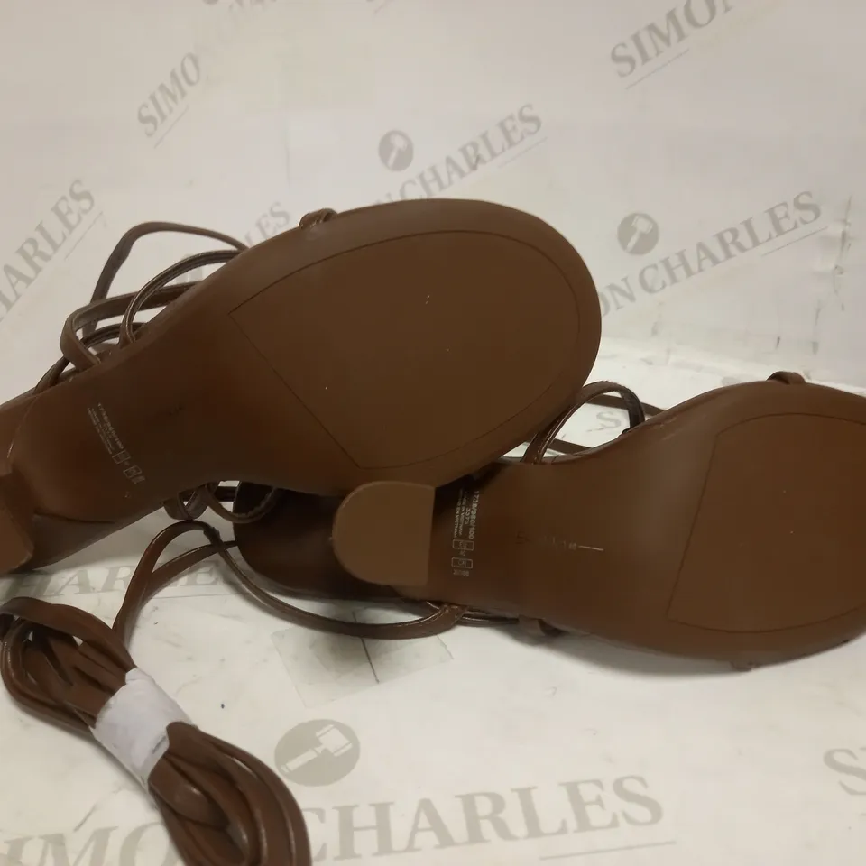 Bershka wrap around detail heeled sandal in chocolate UK 7 
