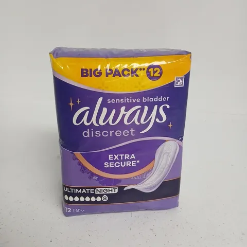 TWELVE PACKS ALWAYS DISCREET SENSITIVE BLADDER PADS – BIG PACK (12 PADS PER PACK)