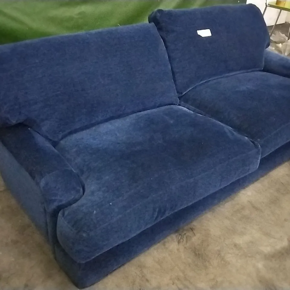 QUALITY DESIGNER LOUNGE CO 3 SEATER SOFA IN NAVY BLUE PLUSH FABRIC 