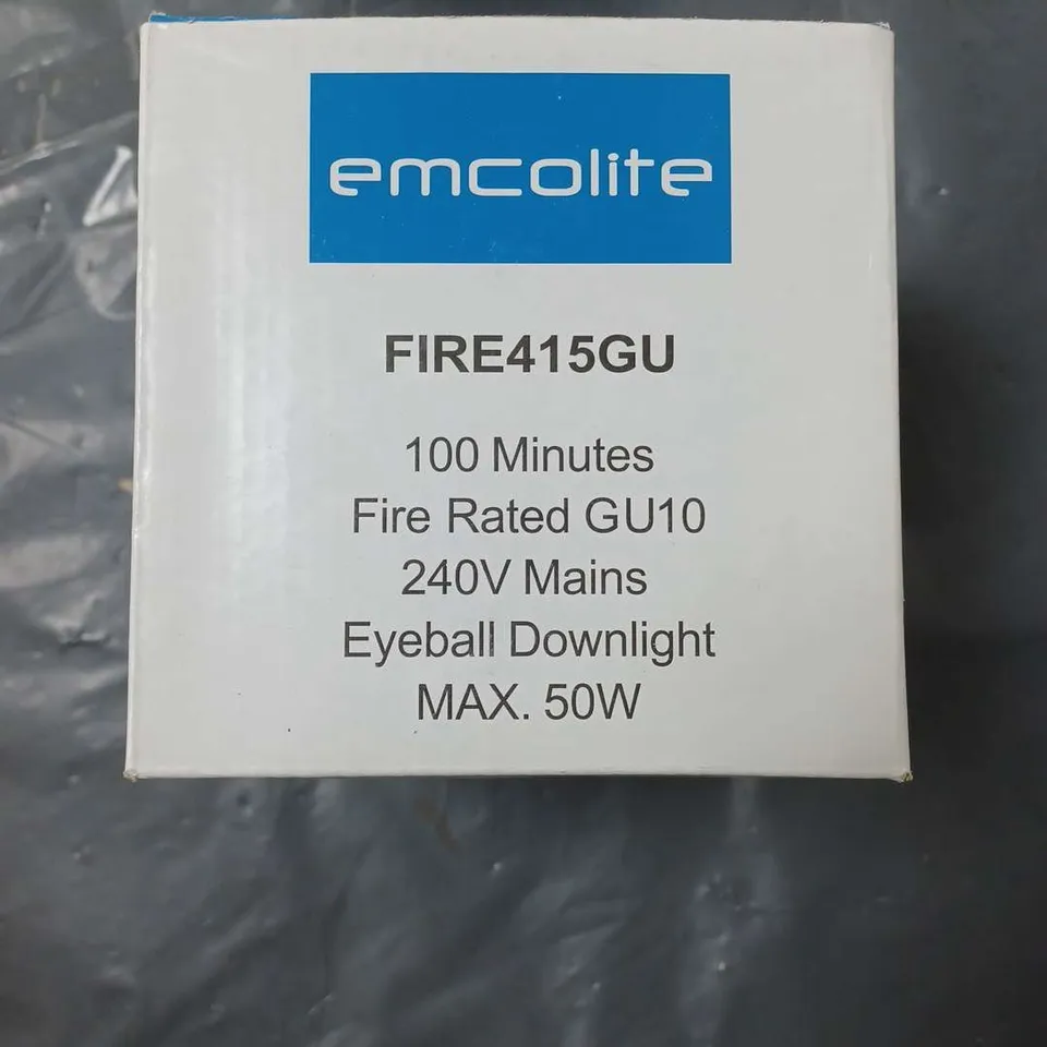 PALLET CONTAINING APPROXIMATELY 260 EMCOLITE FIRE415GU 100 MINUTES FIRE RATED GU10 240V MAINS EYEBALL DOWNLIGHT MAX 50W  