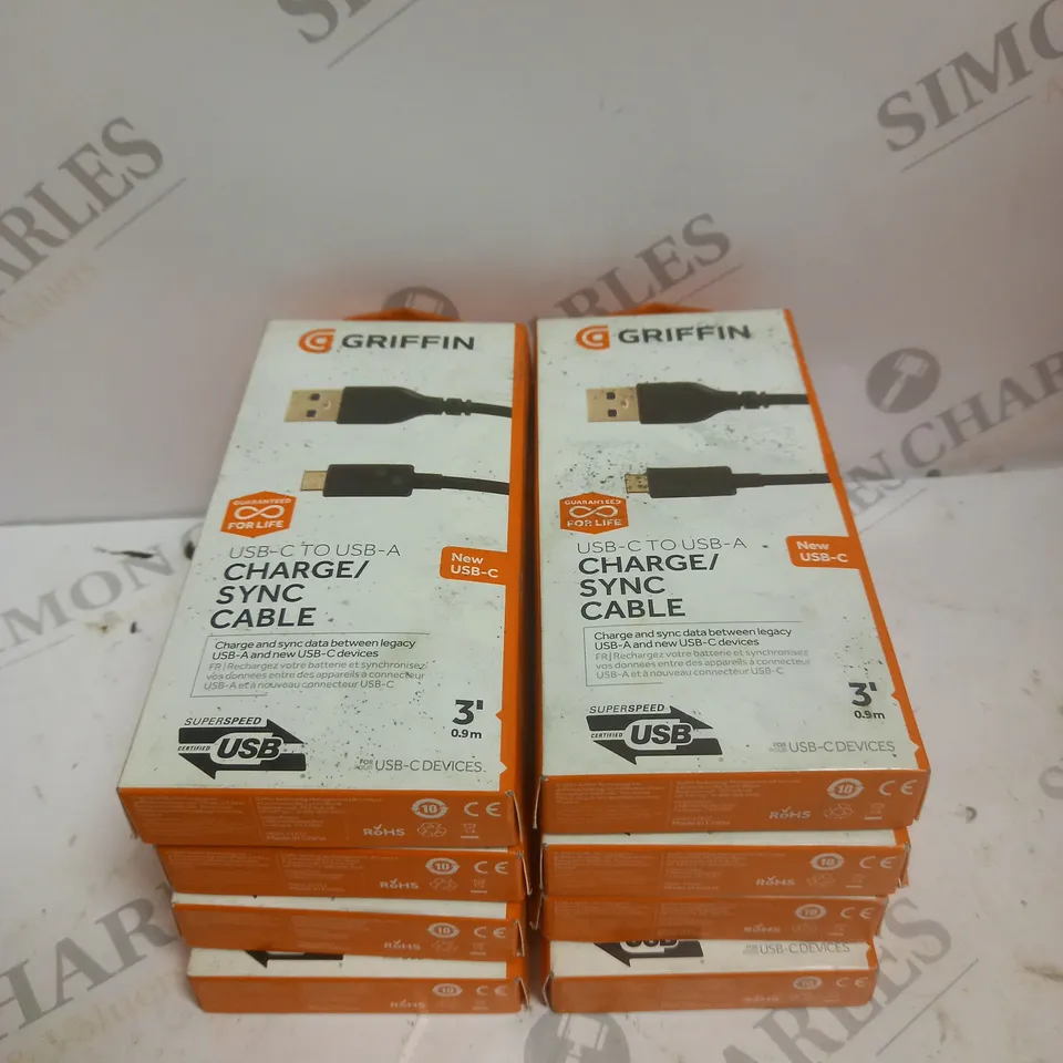 8 X BOXED GRIFFIN USB C TO USB CHARGE/SYNC CABLES - 0.9M