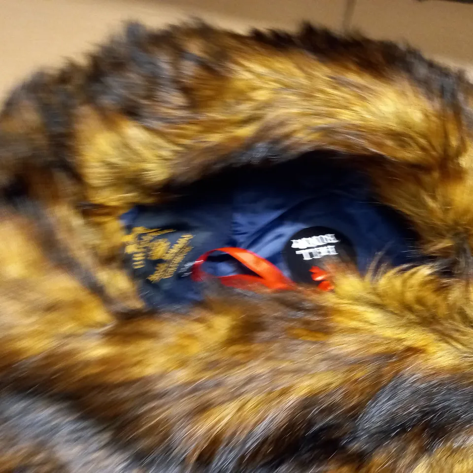 HELL BUNNY NAVY FAUX FUR TRIMMED COAT - UK 10