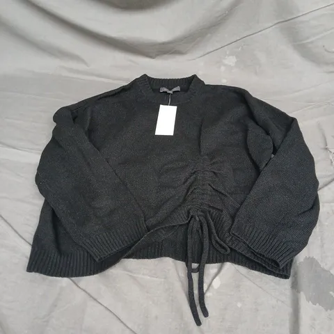 FRENCH CONNECTION CREW NECK JUMPER WITH RUCHED DETAIL IN BLACK SIZE L