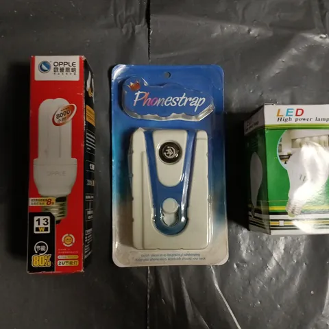 BOX OF APPROXIMATELY 40 ASSORTED HOUSEHOLD AND ELECTRICAL ITEMS TO INCLUDE LED HIGH POWER LAMP, PHONESTRAP, ETC