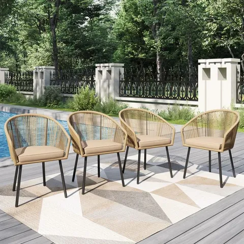 BOXED SET OF 4 CATALINA CONTEMPORARY RATTAN ROPE OUTDOOR DINING CHAIRS 