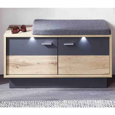 BRAND NEW BOXED COYCO LED WOODEN SEATING BENCH IN WOTAN OAK AND GREY (1 BOX)