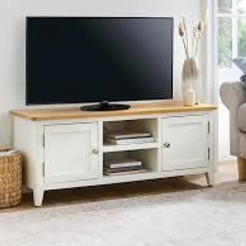 HARBOUR READY ASSEMBLED 2 DOOR TV UNIT - WHITE/OAK - COLLECTION ONLY