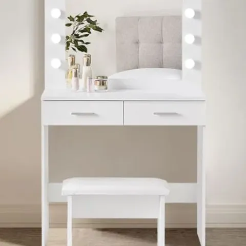 BOXED DRESSING TABLE SET WITH MIRROR & STOOL WHITE