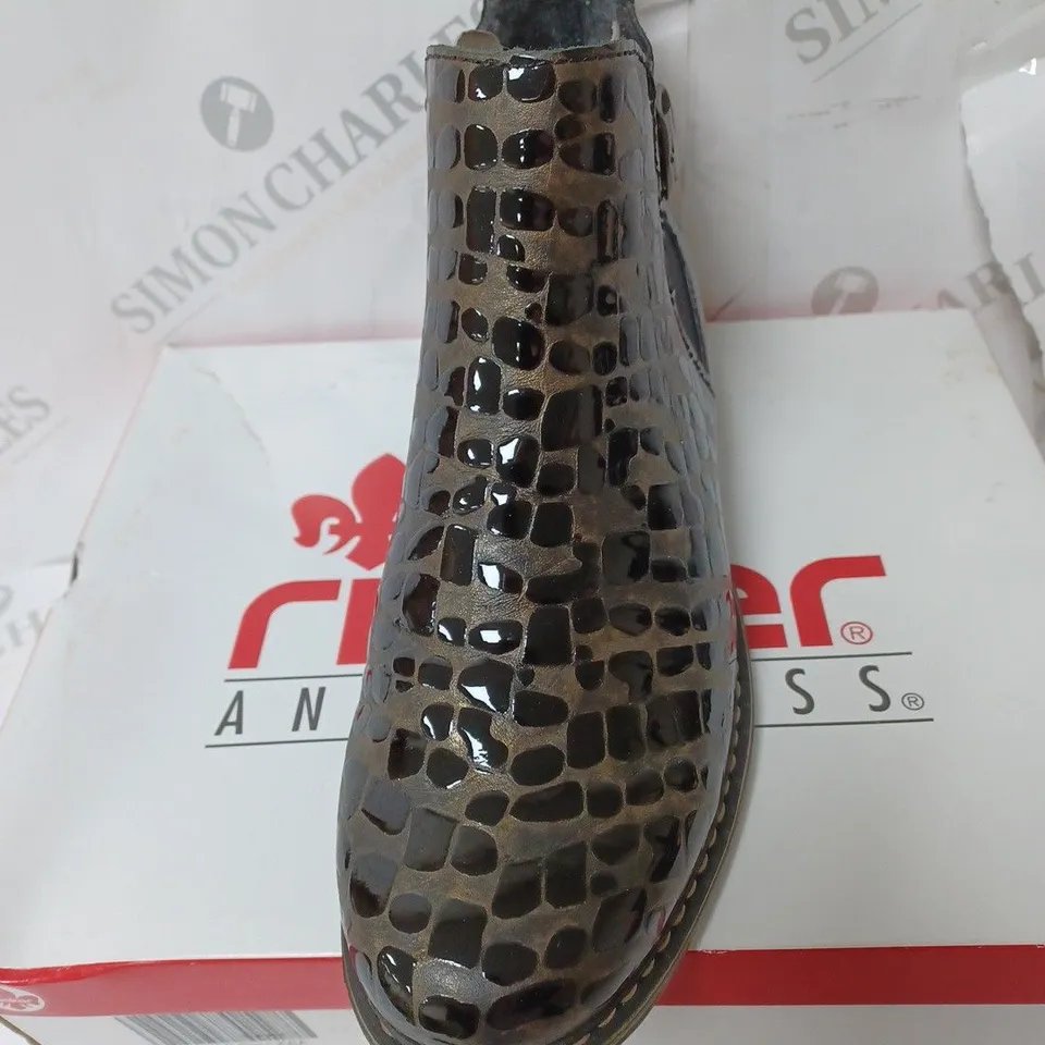 BOXED RIEKER METALLIC ANKLE BOOTS, BRONZE - SIZE 6.5