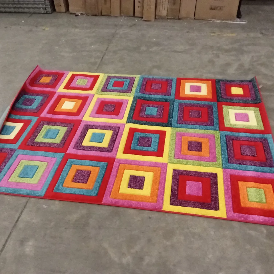 GALI BLUE/YELLOW/PURPLE RECTANGLE AREA RUG // 160 x 230cm