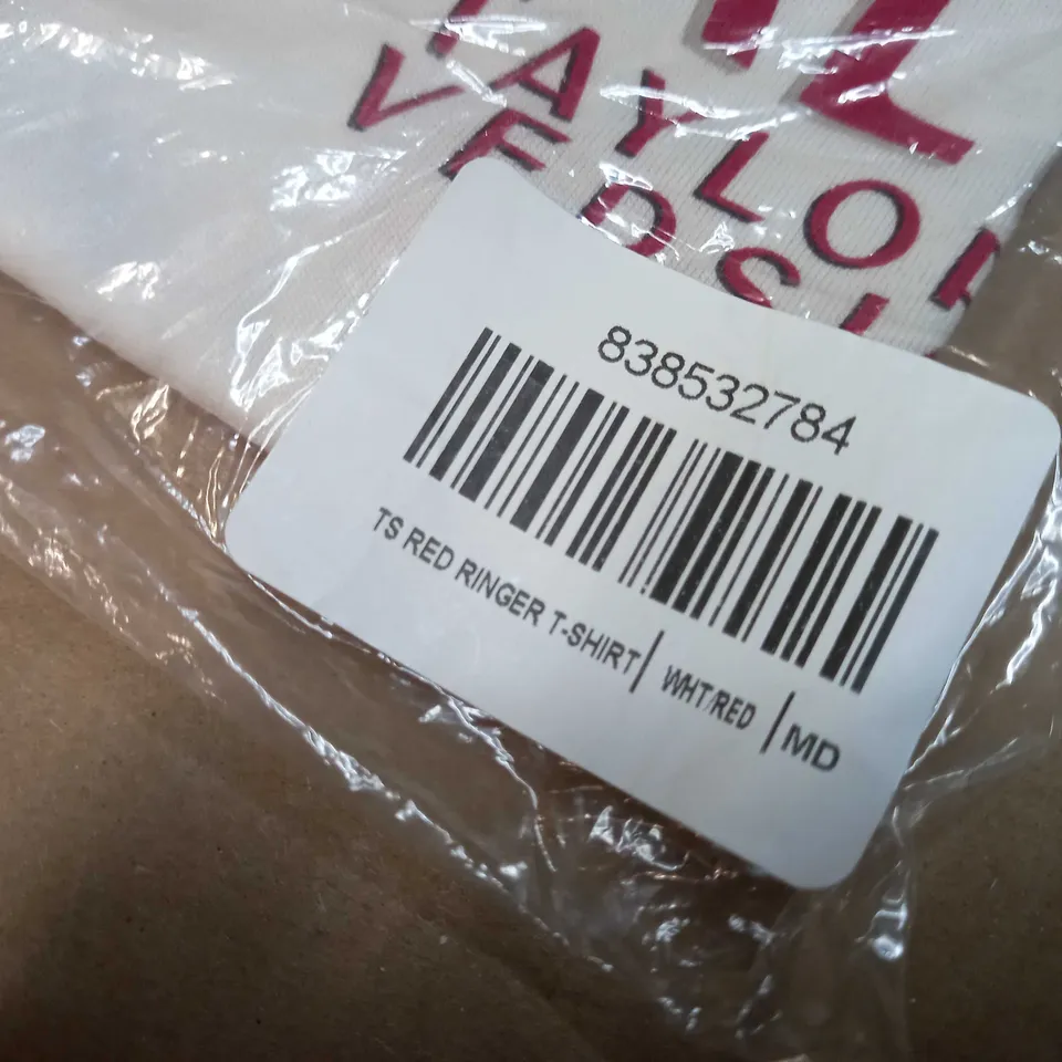 PACKAGED TAYLOR SWIFT WHITE/RED RINGER T-SHIRT - MEDIUM