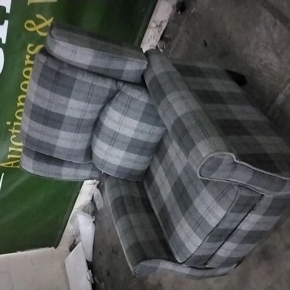 QUALITY DESIGNER LIGHT/DARK GREY TARTAN FABRIC PUSHBACK RECLINER ARMCHAIR 
