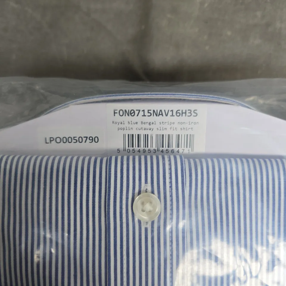 BAGGED CHARLES TYRWHITT NON-IRON SLIM FIT DRESS SHIRT – ROYAL BLUE BENGAL STRIPE, UK 16.5 (NECK 16.5IN)