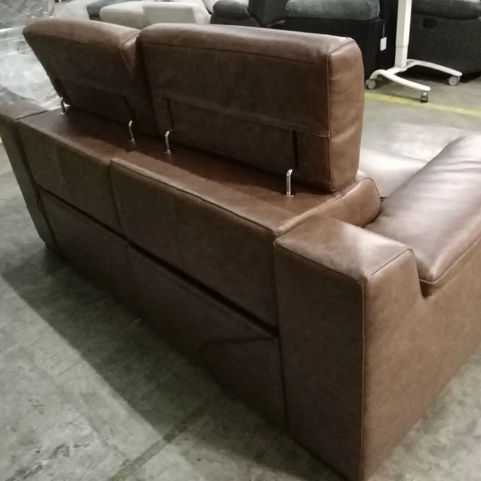 QUALITY DESIGNER ITALIAN MADE RICCARDO 2 SEATER ELECTRIC RECLINER LEATHER SOFA - BRANDY