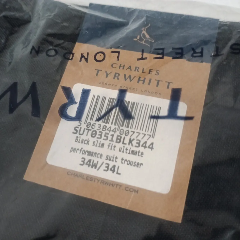 CHARLES TYRWHITT BLACK SLIM FIT ULTIMATE PERFORMANCE SUIT TROUSER – 34W X 34L