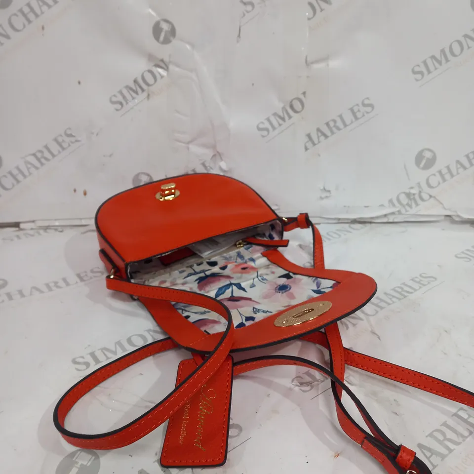 ASHWOOD REAL LEATHER CROSSBODY BAG IN MANDARIN WITH FLORAL INTERIOR