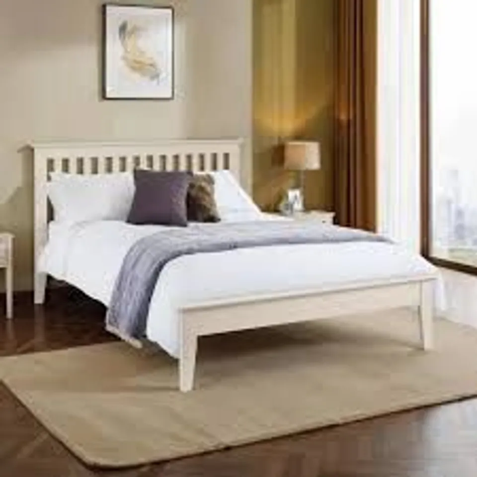 BOXED JULIAN BOWEN SALERNO 135cm BED FRAME - IVORY (2 BOXES)
