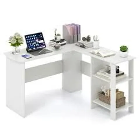 BOXED L-SHAPED COMPUTER DESK WITH STORAGE AND OPEN SHELVES FOR LIVING ROOM BEDROOM-WHITE