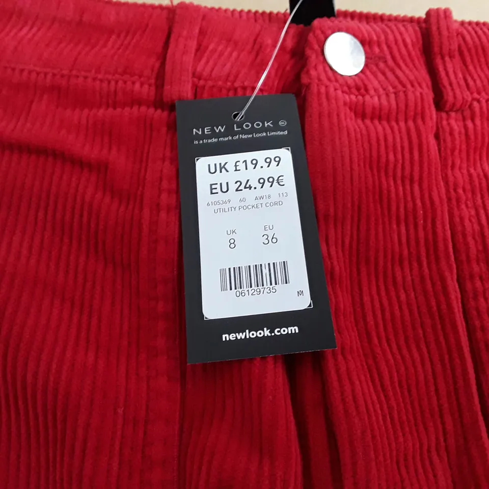 NEW LOOK UTILITY POCKET CORD SKIRT IN RED - UK 8