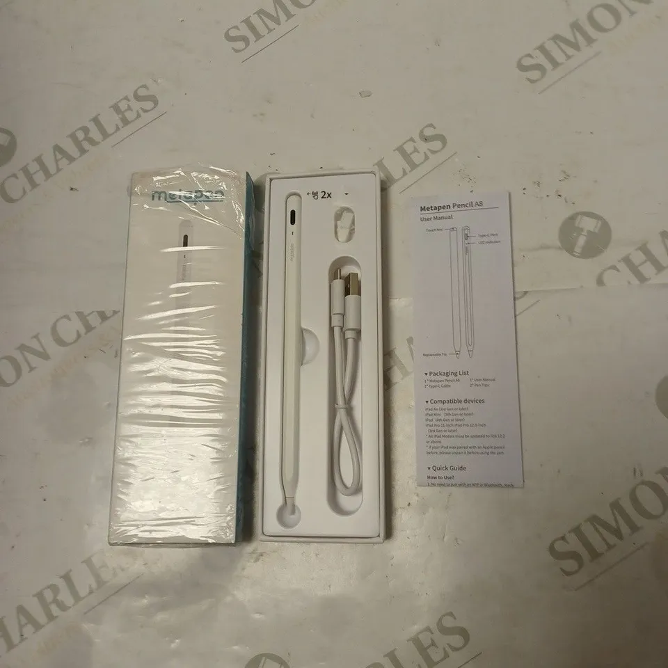BOXED METAPEN PENCIL A8 - MODEL ME-APP212 FOR APPLE, WITH ACCESSORIES, USB CABLE AND INSTRUCTIONS
