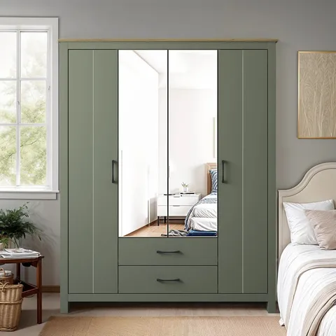 BOXED LIMESTONE 4 DOOR 2 DRAWER WARDROBE WITH MIRROR (2 BOXES)