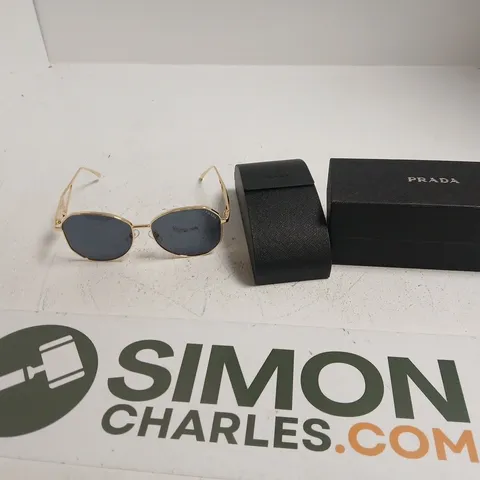 PRADA MILANO SUNGLASSES – GOLD-TONE FRAME, BLUE LENSES