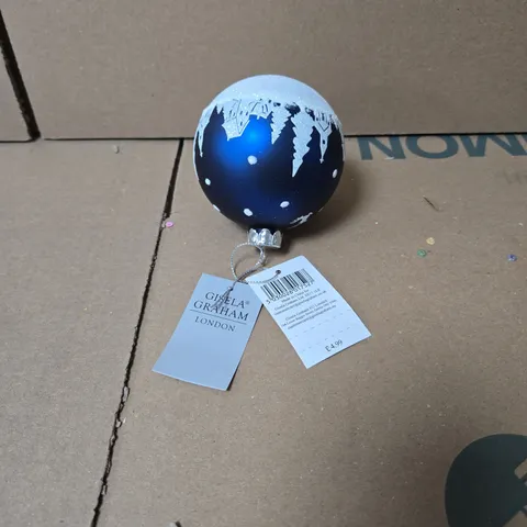 BOX OF 8 X 12 GISELA GRAHAM LONDON BLUE CHRISTMAS BAUBLES WITH WINTER VILLAGE PATTERN