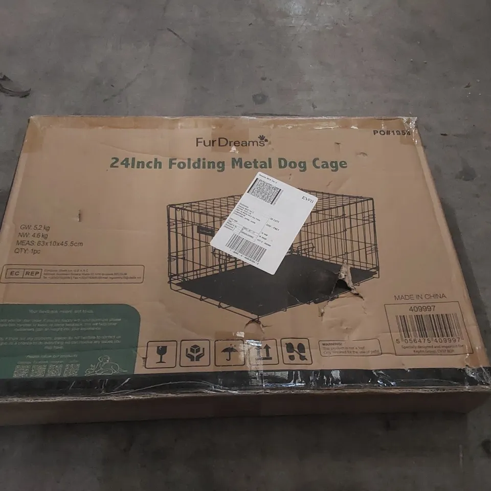 BOXED FURDREAMS 24" FOLDING METAL DOG CAGE