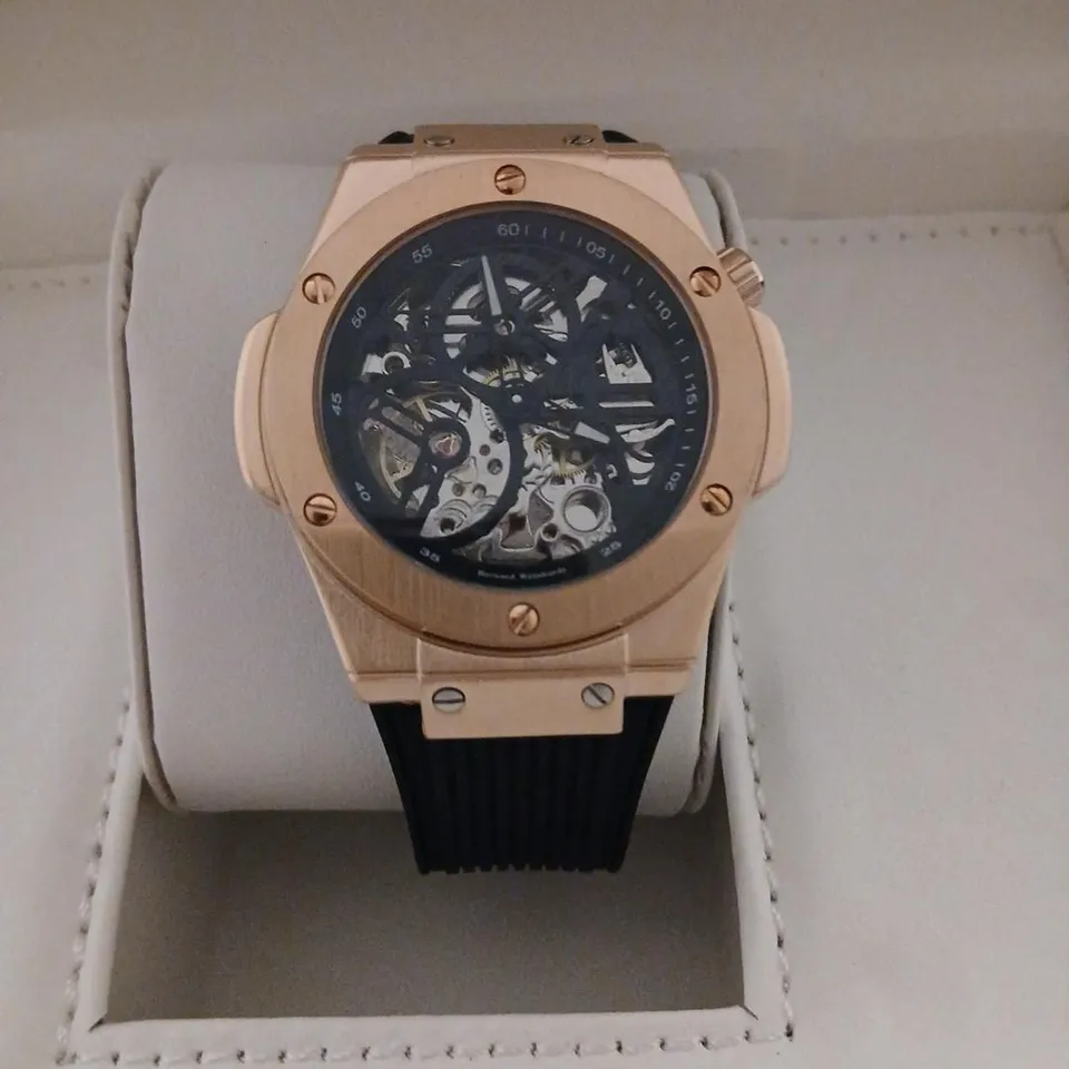 BERNARD REINHARDT ROSE GOLD SKELETON DIAL WRISTWATCH – BOXED