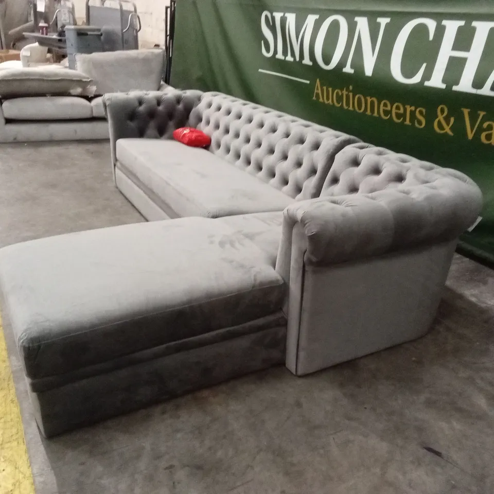 CHESTER RIGHT HAND FABRIC CORNER CHAISE SOFA - GREY RRP £1399