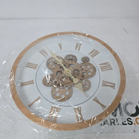 DECORATIVE SKELETON GEAR WALL CLOCK WITH ROMAN NUMERALS 
