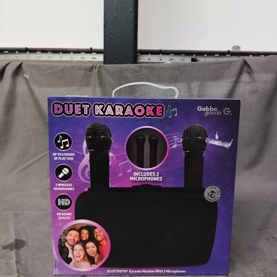 BOXED AND SEALED GABBA GOODS DUET KARAOKE MACHINE WITH 2 MICROPHONES – BLUETOOTH
