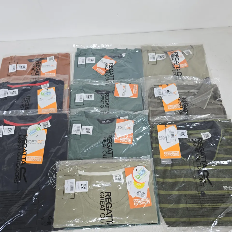 LOT OF 10 ASSORTED BRAND NEW REGATTA T-SHIRTS & IN VARIOUS STYLES, COLOURS AND SIZES