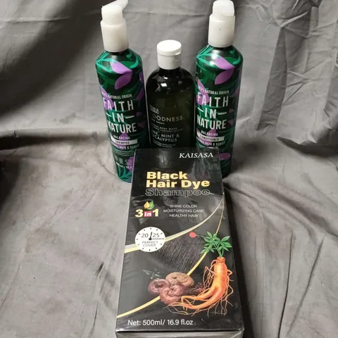 APPROXIMATELY 12 ASSORTED COSMETIC ITEMS TO INCLUDE FAITH IN NATURE SHAMPOO/CONDITIONER, BLACK HAIR DYE, BAYLIS AND HARDING ETC