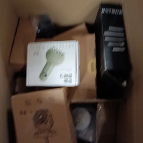 LARGE BOX OF ASSORTED ELECTRICAL ITEMS TO INCLUDE OUTDOOR FAN, SCRAPING INSTRUMENT AND HAIR DRYER