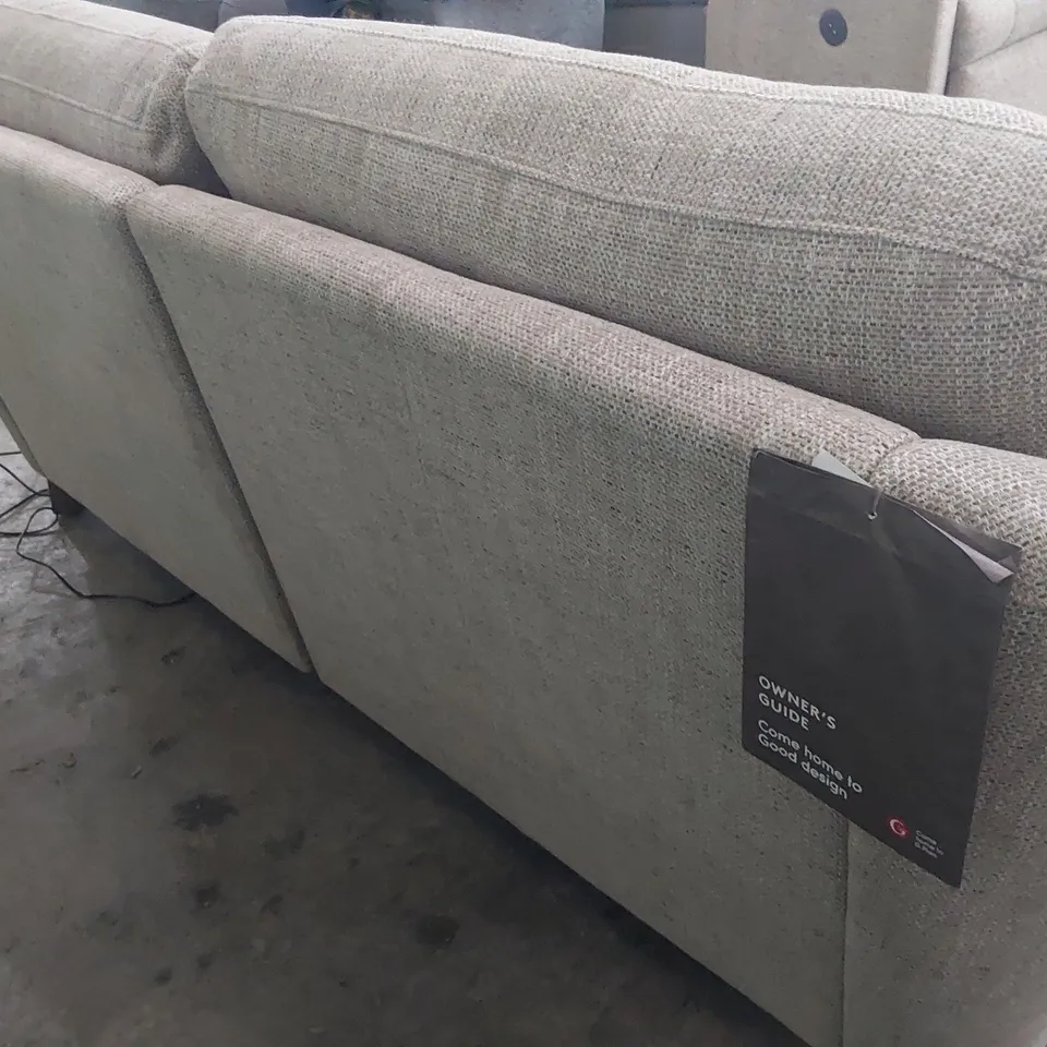 QUALITY BRITISH DESIGNER G PLAN HATTON POWER RECLINING FORMAL BACK THREE SEATER SOFA SEA STONE FABRIC 