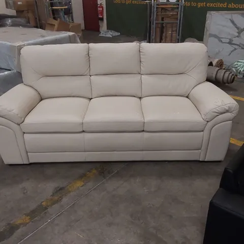 QUALITY DESIGNER CREAM 3-SEATER FAUX LEATHER SOFA