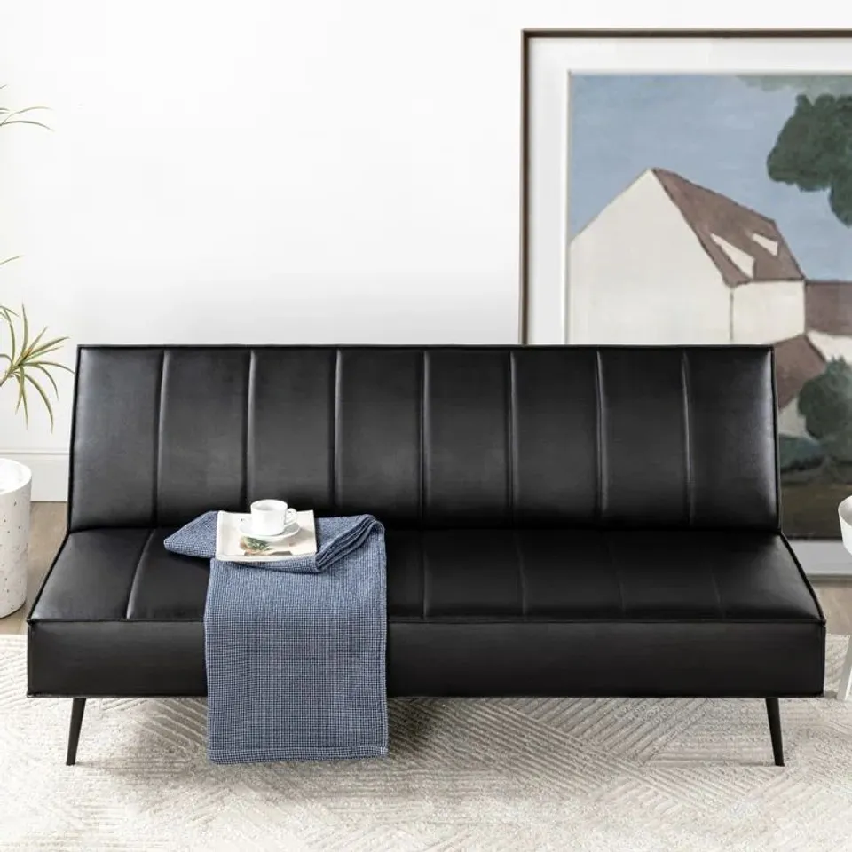 BOXED LADERION TWO SEATER VEGAN LEATHER SOFA BED