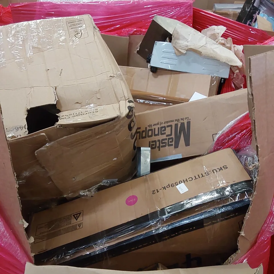 PALLET OF ASSORTED HOUSEHOLD ITEMS AND CONSUMER PRODUCTS. INCLUDES; BOXED FURNITURE ETC